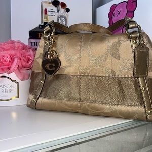 Authentic Coach Lurex Signature Stripe Gold Satchel Handbag - NWOT